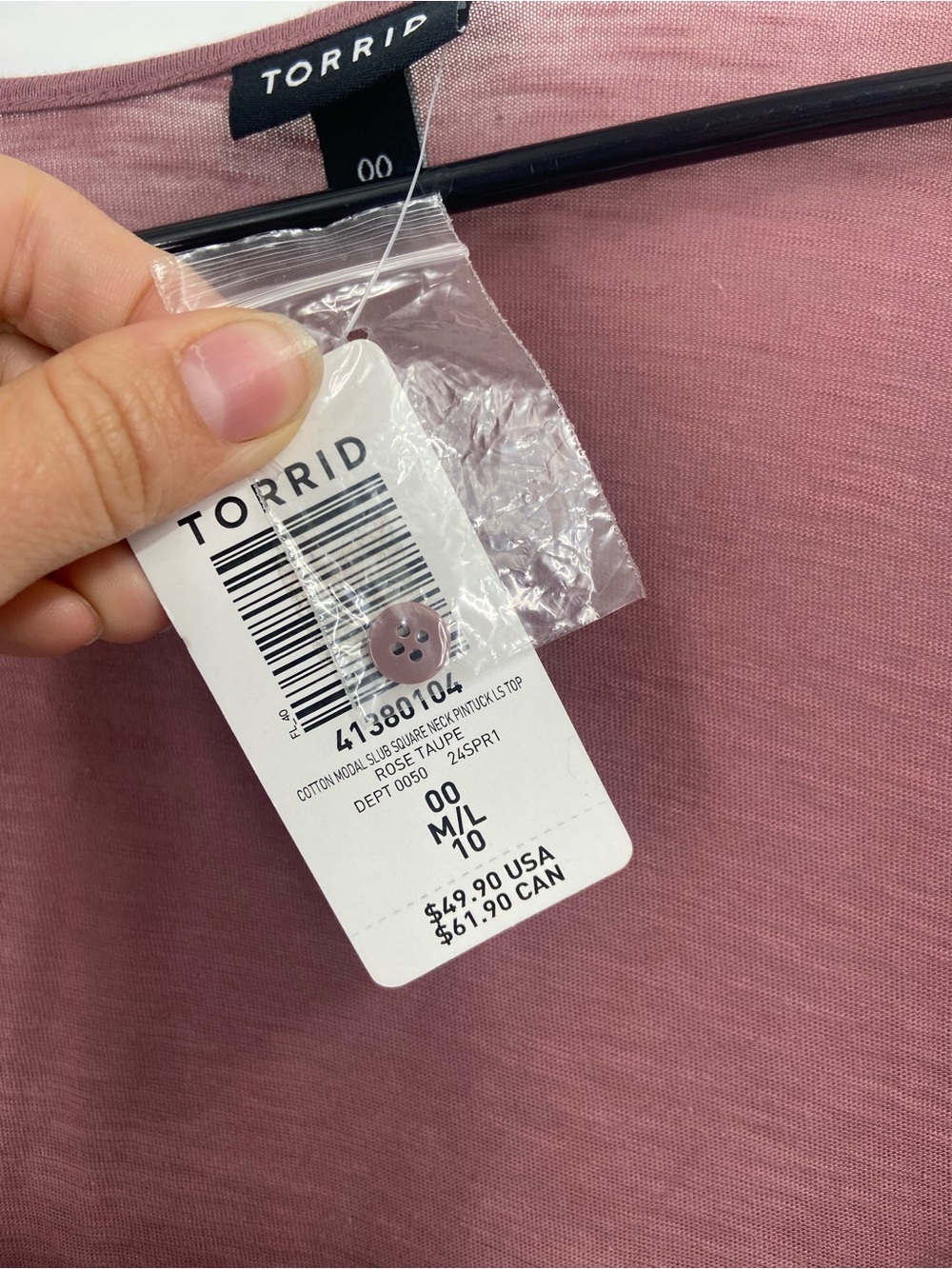 NWT Torrid Cotton Modal Slub Square Neck Pintuck Long Sleeve Top Rose Taupe 00 - Picture 6 of 8